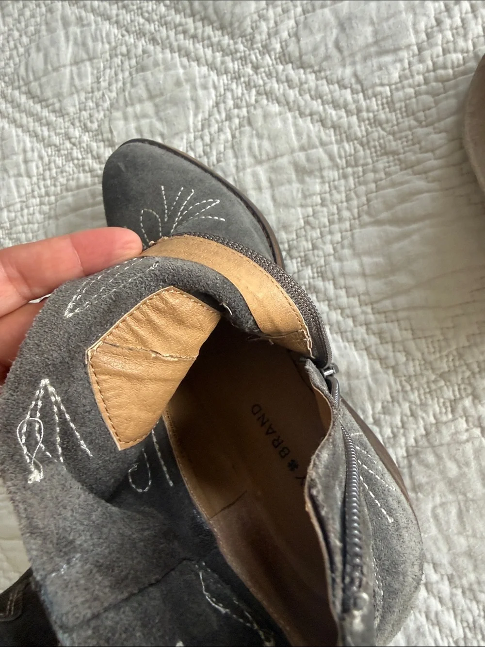 Lucky Brand LK-FLORINIAH Gray Suede Western Ankle Boots US7 Contrast Stitching - Picture 11 of 12